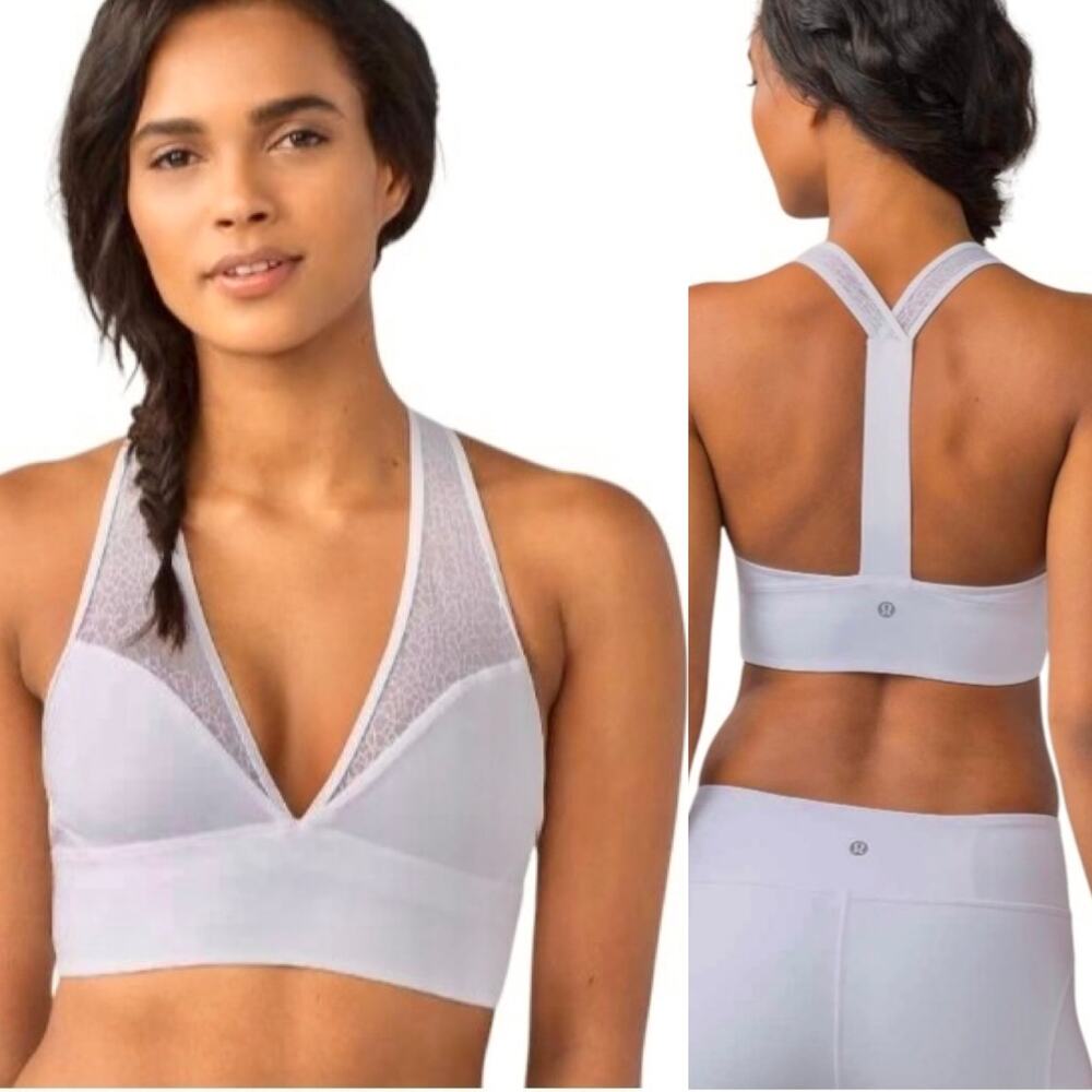EUC Lululemon Twist And Train Lace Accent T- Back Sports Bra Dove Gray Size 6